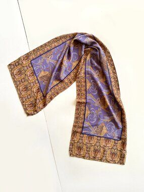 Fox & Chave V&A Silk Scarf Purple Gold Floral Art Nouveau Oblong Wrap 14"X53"